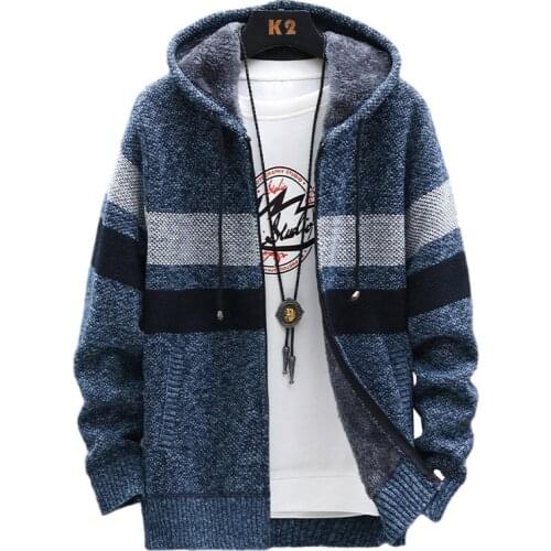 Winter Fleece Warm 2021 mens high quality knitted thick coat mens hooded sweater mens casual warm cardigan sweater