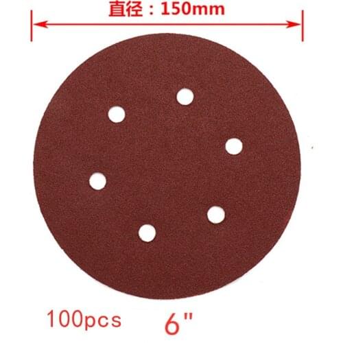 The 100pcs 6" 150mm Sandpaper Aluminium Oxide Wood Sanding Paper Abrasive Disc Hook & Loop Grit 60 80 120 180 240 Tools