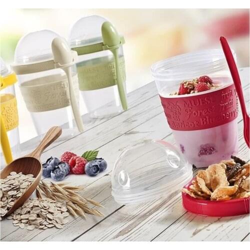 2 Pcs Double-layer Sealed Storage Box Chill to Go Yoghurt Cereal Container Set Transparent Fresh Kepping Food Reusable Bottle