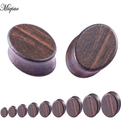 Miqiao 2 Pcs Body Piercing Jewelry Ear Plugs Tunnels Retro Natural Ebony Wood Pinna 8mm-25mm