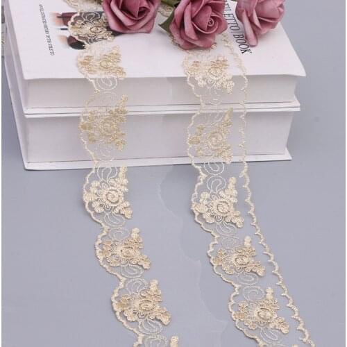 5 Yards Gold Thread Mesh Lace Embroidery lace Pillow Cushion Handmade DIY Tablecloth Chair Cushion Clothing Accessories