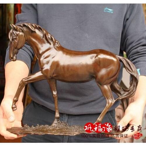 2020 home LIVING ROOM TOP Decor ART--40 CM LARGE success RUNNING horse ART bronze statue sculpture Decoration brass decorative