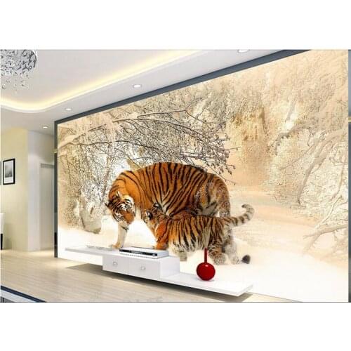 3d photo wallpaper custom mural The east-northern tiger winter snow background decor 3d wall murals wallpaper in the living room