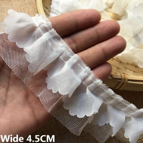 4.5CM Wide White Double Layers Mesh 3D Pleated Lace Material Collar Trim Dress Sleeve Headdress Handmade DIY Sewing Accessories