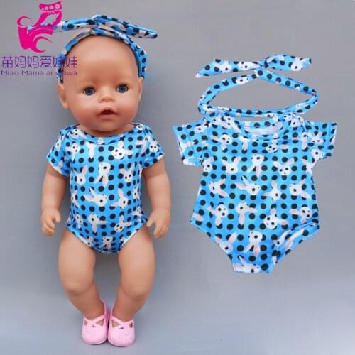 43cm new born baby doll summer rabbit romper with headband for 18 inch girl doll clothes pajama set