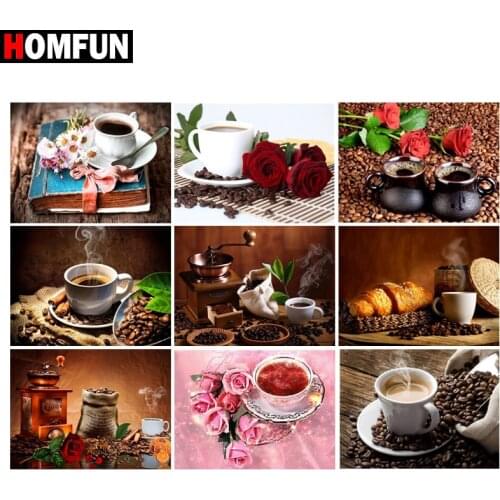HOMFUN DIY Diamond Painting "Coffee landscape flower" Full Drill Square Round Diamond Embroidery 5D Cross Stitch Decoration Home