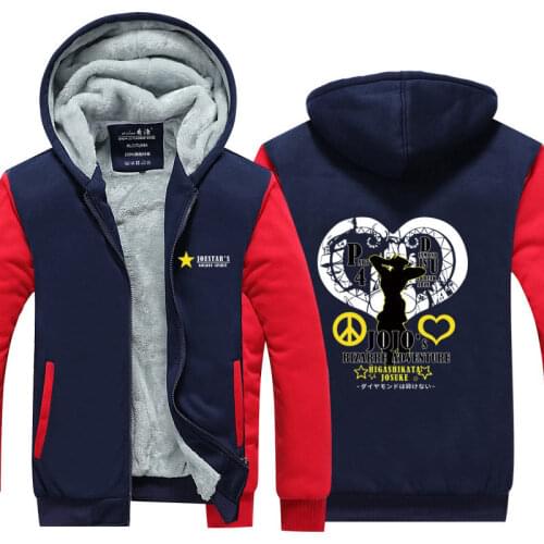 Anime Jojo Bizzare Adventure Thick Warm Hoodie Sweatshirt With Hat Male Mens Autumn Winter Clothes Zipper Thick Jackets Tops