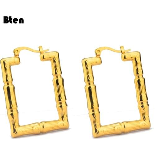 BTEN Stainless Steeel Statement Gold/Sliver Big Bamboo Circle Hoop Earrings For Women Hip Hop Earrings Classic Jewelry