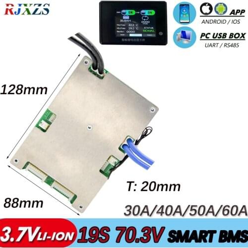 BMS 19S 30A/40A/50A /60A active bms new Li-ion smart bms pcm with android Bluetooth app UART bms wi software (APP) monitor