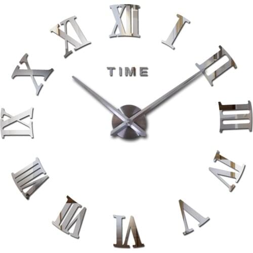 Large Wall Clock 3D DIY Big Kitchen Clocks Roman Numeral Acrylic Mirror Stickers Oversize Wall Clock for Living Room Home Letter