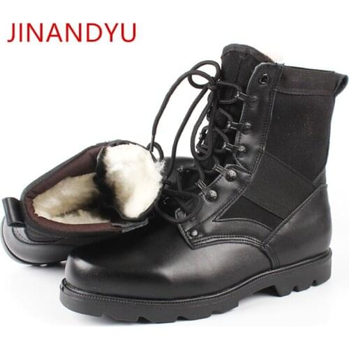 Natural Wool Mens Genuine Leather Snow Boots Winter Warm Steel Toe Work Shoes Men Army Boots Fashion Motorcycle Combat Boot 2019