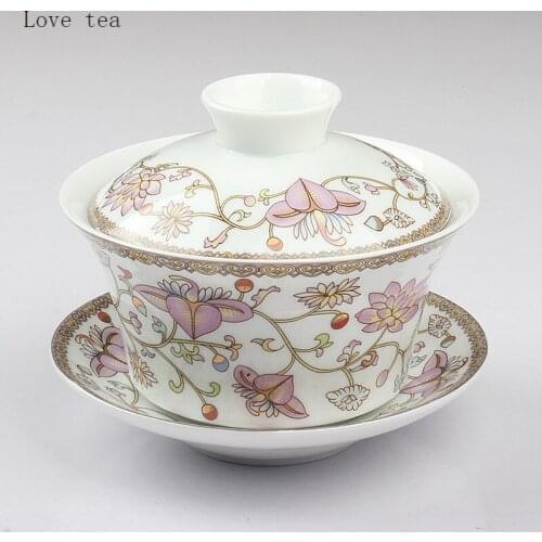 280ml Sancai Covered Bowl, Jing Tea Bowl, Extra Large Ceramic, Jingdezhen, Chinese Style, Large Capacity