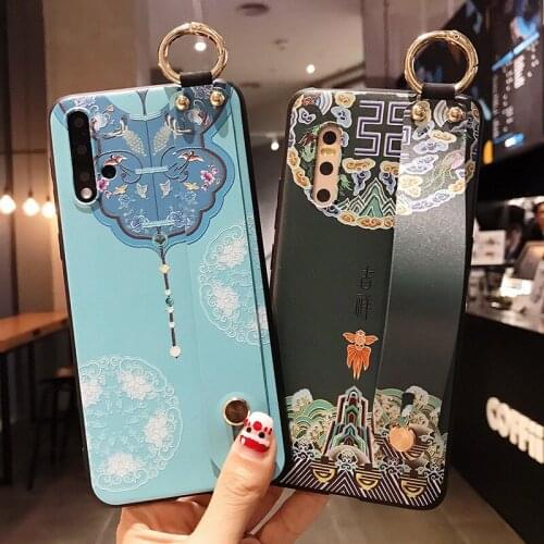 Sumkeymi Wrist Strap Chinese Culture Pattern TPU Cover Phone Holder Case For HUAWEI P30 P40 Nova 7SE Mate 40 Honor 30 Pro Lite