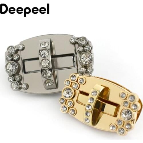 Deepeel 2/5pcs 45X25mm/51X35mm Rhinestone Decor Leather Bag Lock Clasp Metal Twist Locks Buckle DIY Craft Hardware Accessories