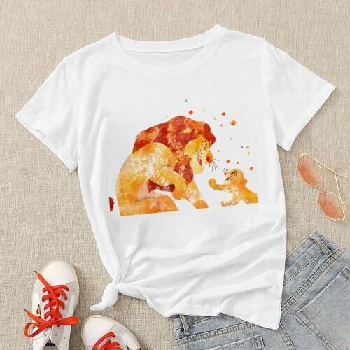 Disney Aesthetic Style Cartoon Print Women T-shirt Lion King Hakuna Matata Tee shirt Basic Soft Fabric Shirts Lady Elegant Edgy