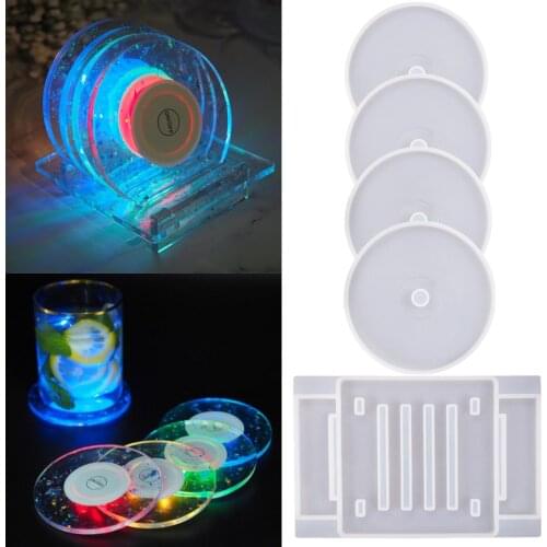 Resin Coaster Mold Luminous Coaster Set Mould DIY Epoxy Resin Glue Silicone Mold Wine Cup Mat Storage Tray Decoration Crafts