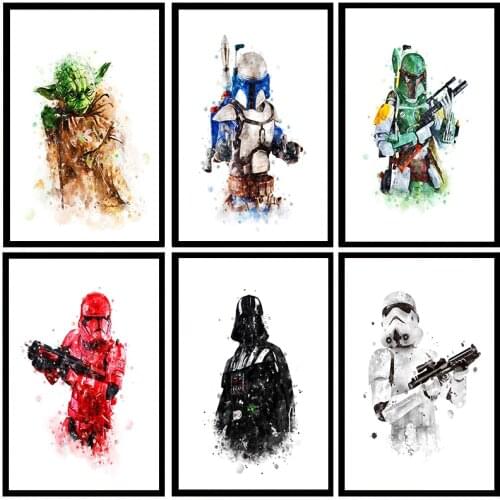 Star Wars Movie Canvas Paintings Watercolor Art Poster and Printable Wall Art Picture for Living Room Cuadros Home Decoration