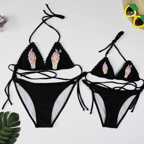 2pcs Bikini Set Women Print Push-up Bikini Parent-Child Swimwear Bandage Bathing Suit Mother And Daughter Swimsuit Swimming Suit