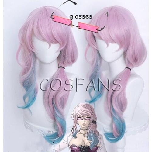 Akudama Drive Doctor Cosplay 60cm Long Curly Wave Christmas Pink Blue Wig Cosplay Anime Wigs Halloween props Wigs glasses