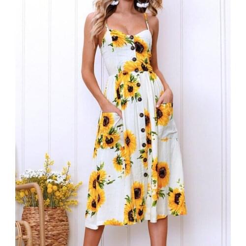 Hot Sale 2019 Women Strap Dresses Sexy Printed Sleeveless Summer Vintage Bohemian Floral Beach Dress Sundress NS8982