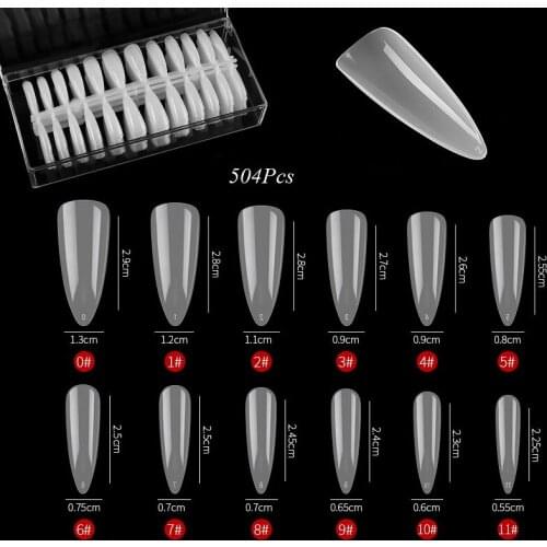Hot Selling 504Pcs/ Box New Ballerina Coffin False Nail Tips 12 Sizes Full Cover Almond Manicure Fake Nail Tips