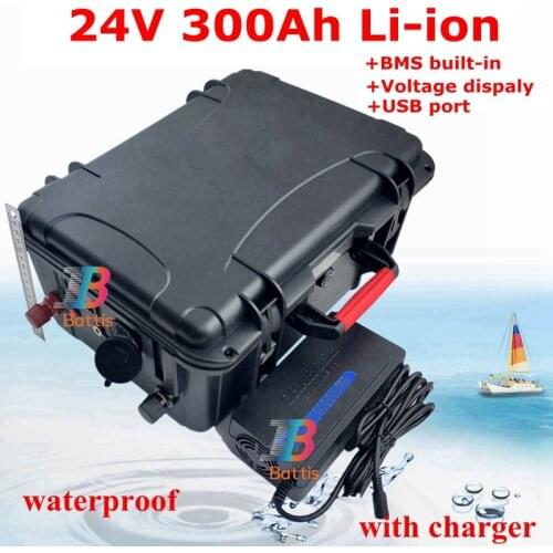 24V 300Ah lithium li ion battery pack with BMS for solar energy storage Caravans autocaravans RV motorhomes boat+20A Charge