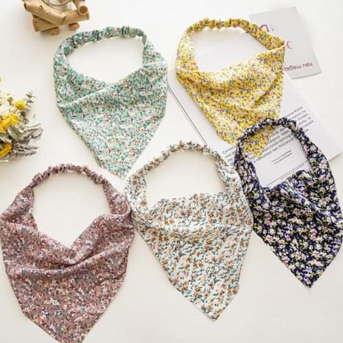 Sweet Summer Womens Triangle Hair Scarf All-match Floral Turban Wrap Headband Pastoral Style Hair Accessories Elastic Hairband