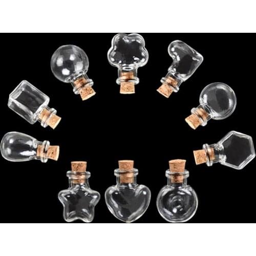 Mini Cute Glass Bottles Pendants Transparent Clear Bottle With Cork Diy Wedding Gift Empty Jar Vials 10 Shape Tiny Bottle 100pcs