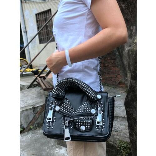 New female bag clothes original leather bag rivet locomotive bag single shoulder oblique cross chain Korean version trend female