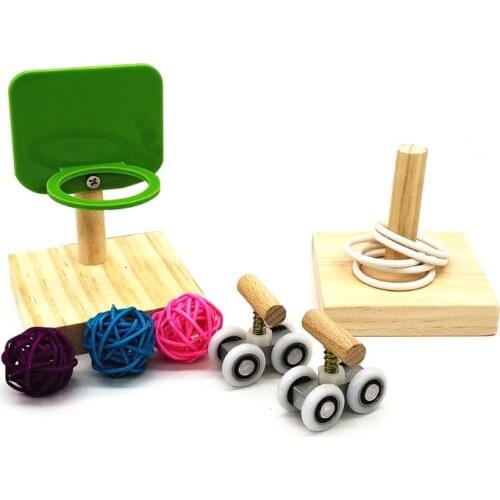 Pet Bird Chew Toys Parrot Basketball Hoop Prop Trick Tabletop Ring Mini Roller Skates Bird Intelligence Training Puzzle Gift C42