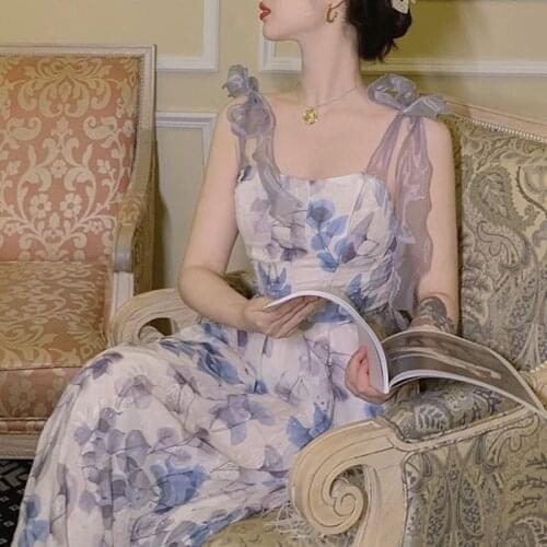 Sweet French Women Fashion Dress Lace Bandage Elegant Floral Dresses Famales Design Sleeveless Midi Strap Dress Korean Style