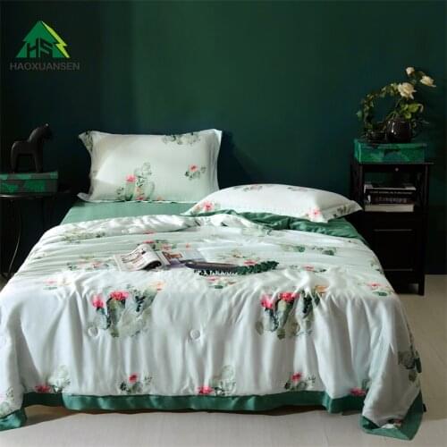 Luxury Cactus Pattern Summer Thin Quilt 100% Lyocell Tencel 100S Fabric Comforter Queen King Size Adult Quilted Bedspread