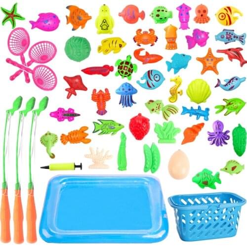 With Inflatable pool Magnetic Fishing Toy Rod Net Set For Kids Child Model Play Fishing Games Outdoor Toys