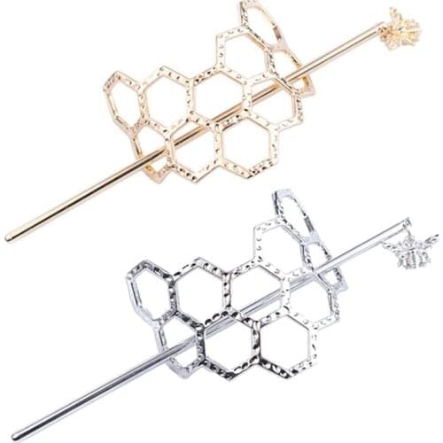 Hair Accessory Bee and Honeycomb Hair Fork Hairpins Knotwork Hairpin for Women Girl Honeybees Jewelry Metal Hairpin