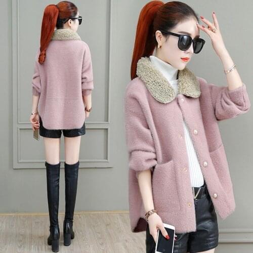 2021 Autumn Winter Women Faux Mink Fur Coat Sweet Solid Turn-down Collar Long Sleeve Single Breasted Outerwear Chic Tops M137