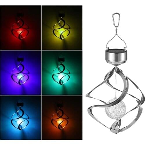 Solar Powered Spiral Wind Spinner Color Changing LED Light Wind Chimes Lamp