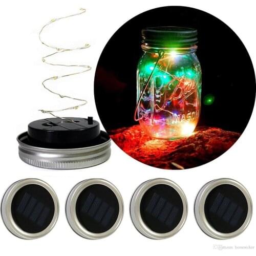Solar Powered LED Mason Jars Light Up Lid 10 LED String Fairy Star Lights Screw on Silver Lids for Mason Glass Jars Christmas Ga