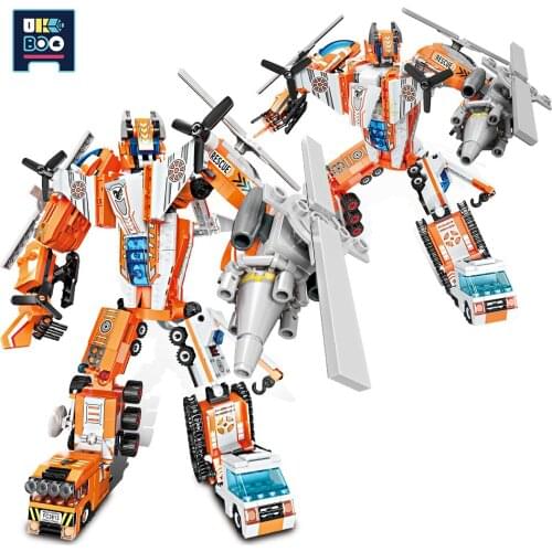 UKBOO 773PCS 8IN1 City Search Transformation Robot Building Blocks Rescue Mecha Helicopter Ambulance truck Bricks Children Toys