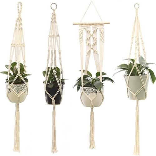Vintage Flowerpot Baskets Cotton Handmade Flowerpot Holder Basket Macrame Hanging Flowerpot Net Plant Hangers for Pot Home Decor