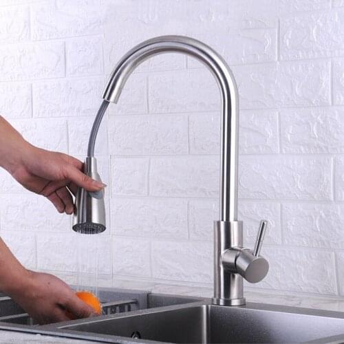 Kitchen Faucet Stainless Steel Pull Out Basin Water Tap Swivel Spout Sink Faucet Hot and Cold Mixer Tap 360 Degree Single Handle