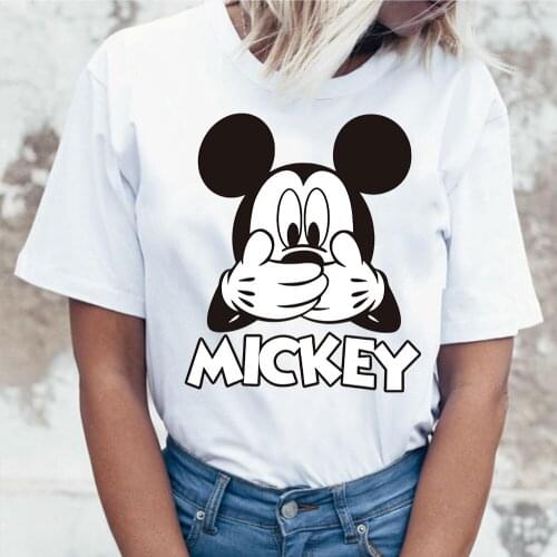 Disney Womens Clothing Couple Fashion Donald Duck Mickey Mouse Cartoon Printing O-neck Short-sleeved Cute Loose Tee Shirt Femme