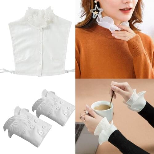 Womens Shirt Clothes Accessories Cotton Ruffles False Collar and Cuff Detachable