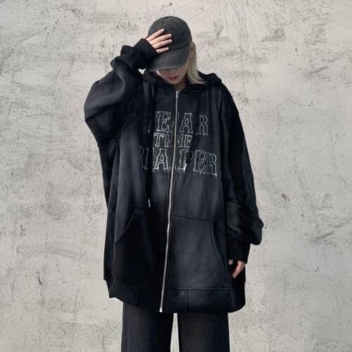 Dark gothic gradient washed graffiti women hoodies y2k zipper cardigan hip hop vintage hoody female distressed printing tops new