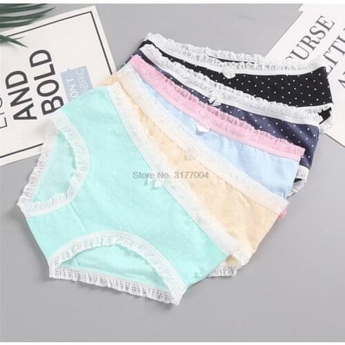 DHL 500pcs Female Cotton Sexy Lace Bikini Bow Knot Dot/Striped Print Intimates Panties Underwear