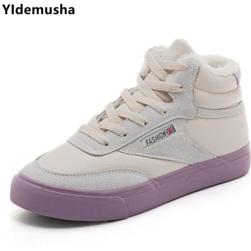 2020 New Fashion Winter Women Vulcanize Shoes PU High Upper Sneakers Running Shoes Ladies Slip on Warm Plush Casual Women Shoes