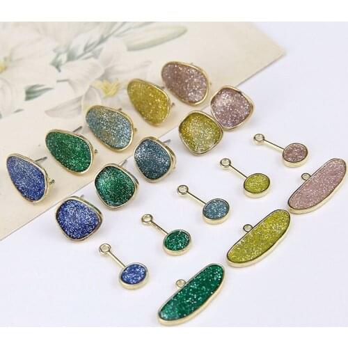 6pcs Fashion Statement Earrings 2019 Glitter Irregular Polygon Rear Hanging Stud Earrings For Women Diy Jewelry Accessories