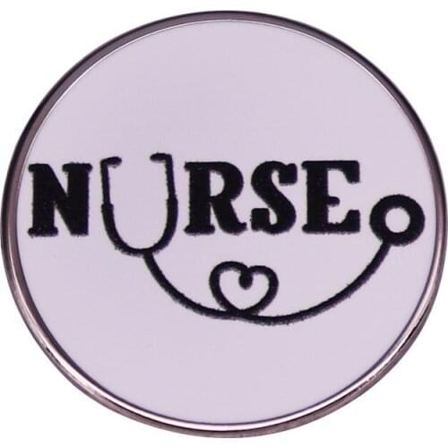 Nurse and Stethoscope Badge Heart Shape Letter Print Enamel Pins Lapel Brooch Jewelry