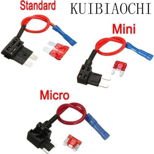 100pcs 12V Fuse Holder Add-a-circuit TAP Adapter Micro/Mini/Standard ATM APM Blade Auto Fuse with 10A Blade Car Fuse with holder