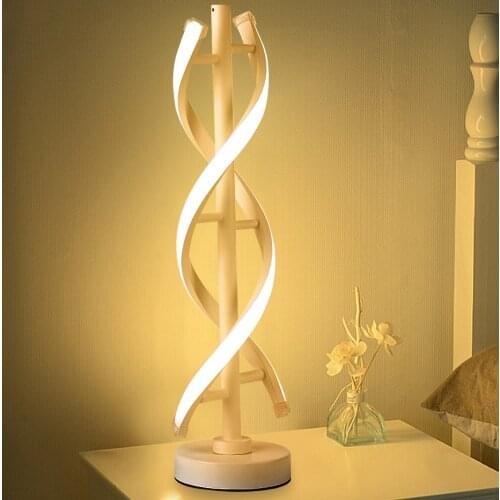 12W LED Spiral Table Lamp Modern Minimalist Design Curved Strip Warm White Light Acrylic Lighting Living Room Bedroom Decoration