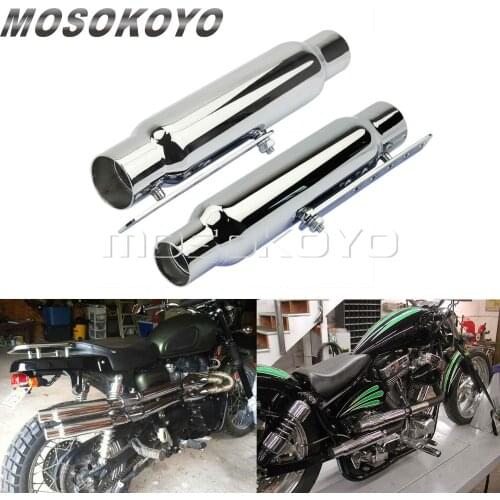 2pcs Shortly Motorcycle Chrome Exhaust Muffler Antiqued 12" Silencer Pipes for Harley Chopper Scrambler Cafe Racer